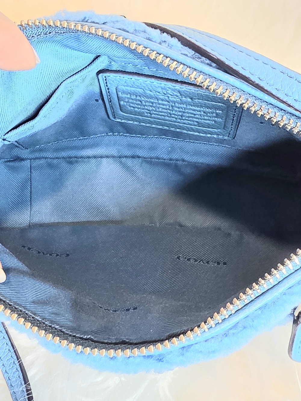 Coach Rhyder Shearling & Pebble Leather Crossbody Bag In Blue  Style #36490 - Picture 7 of 11